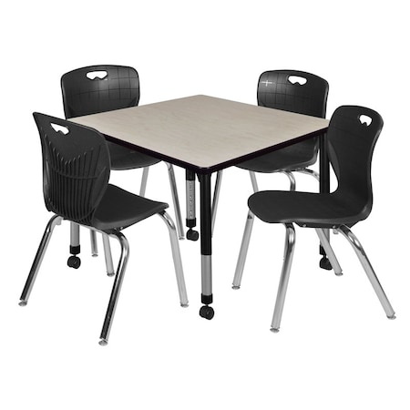 Regency Tables > Height Adjustable > Square Mobile Table & Chair Sets, 42 W, 42 L, 23-34 H, Maple TB4242PLAPCBK40BK